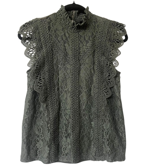 Cable & Gauge Tops - Romantic Victorian English heritage Lace Sleeveless Top - Green dark hunter